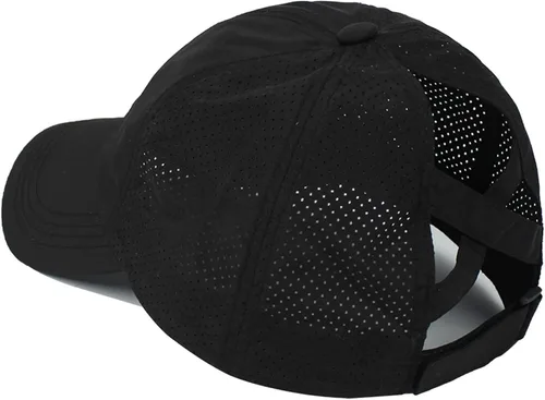 Vista 3 de Gorra de béisbol mejorada para mujer, con diseño de cola de caballo cruzada, ajustable, con moño, de secado rápido, gorra de camionero