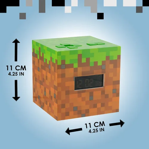 Vista 5 de Paladone Reloj despertador digital con licencia de Minecraft Grass Block, lámpara de luz que reproduce música oficial en juegos, decoración