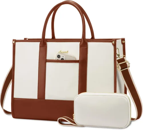 Vista 14 de LOVEVOOK Bolso para laptop y bolsa de mano para mujeres, bolso de trabajo de 15.6 pulgadas, gran bolso profesional para maestra, liviano, bolso