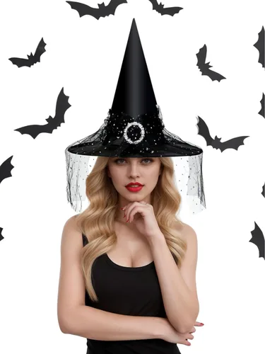 Vista 2 de Edoneery Sombrero de bruja de Halloween para mujer, encaje de malla, accesorio de disfraz de mago para fiestas de cosplay