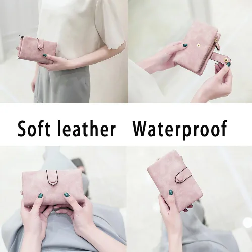 Vista 4 de Carteras para mujer, plegables, pequeñas, de piel suave, Rfid, billeteras triples para mujer, billeteras para mujer, mini cartera de mano