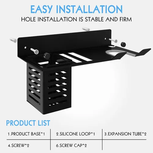 Vista 2 de LUEXBOX Soporte para secador de pelo montado en la pared, organizador de herramientas para baño, soporte para rizador, estante para secadora