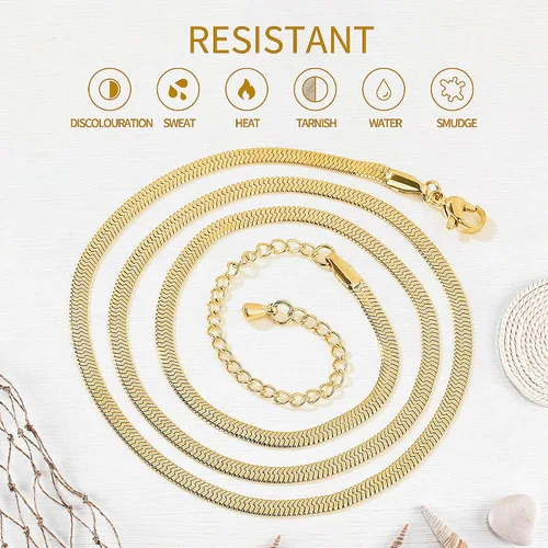 Vista 4 de Fiusem Collar chapado en oro para mujer, collar de cadena de espiga chapado en oro de 14 quilates, gargantilla de cadena de serpiente chapada en oro