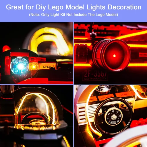 Vista 3 de Kit de luz LED mejorado compatible con Lego Batman: el juego de construcción Batmobile de la serie de TV clásica, versión RC compatible con Lego