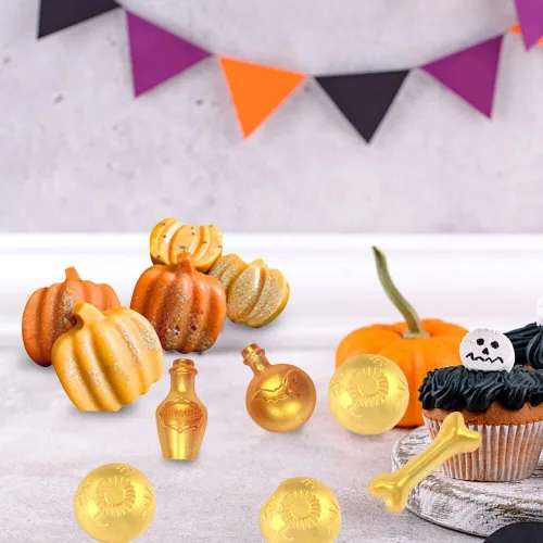 Vista 9 de Molde de silicona con forma de calavera de Halloween, murciélago, bruja, fantasma, bandeja de molde de calabaza, cabeza de calavera, gato