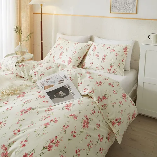 Vista 19 de Funda de edredón de flores rosadas, tamaño individual, elegante, con volantes, funda de edredón de encaje de algodón, juego de ropa de cama floral