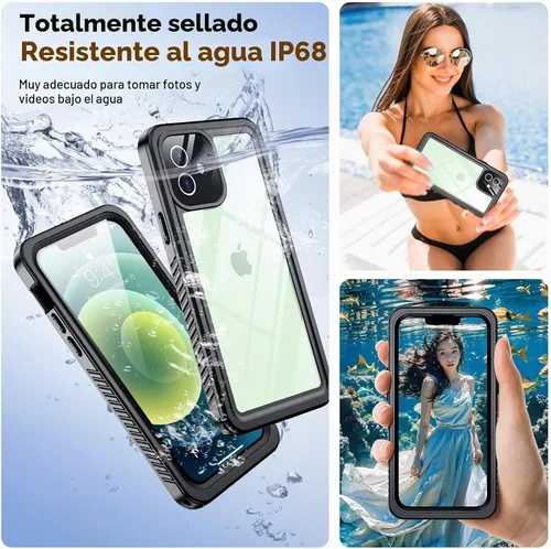 Vista 2 de Temdan - Funda impermeable diseñada para iPhone 12, protector de pantalla y cámara integrado IP68 bajo el agua, cuerpo completo, a prueba de caídas