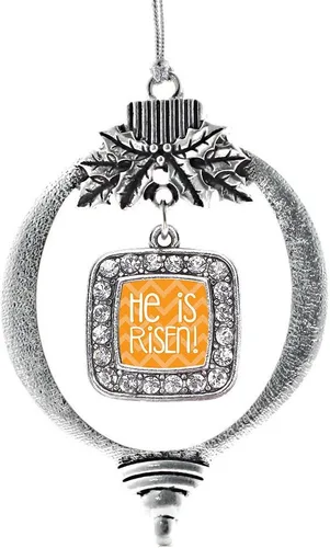 Vista 252 de Inspired Silver - Adorno con dije de reina de rodillo - Adornos navideños cuadrados de plata con joyas de circonita cúbica