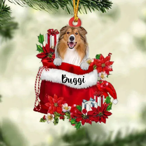 Vista 190 de Perro Akita Inu personalizado en bolsa de regalo, adorno de Navidad, nombre personalizado, regalo para amantes de los perros, familia, Navidad