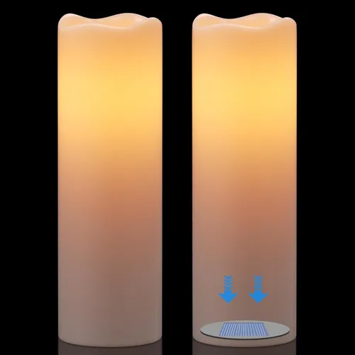 Vista 10 de GenSwin Velas LED parpadeantes sin llama de 4 x 6.5 pulgadas, funcionan con pilas con temporizador de 6 horas, velas votivas de cera real cálida