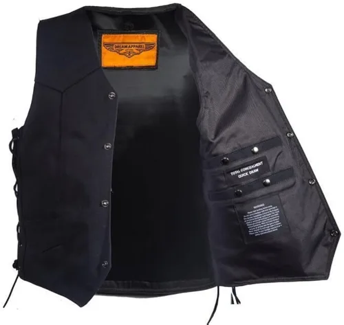 Vista 4 de Chaleco de lona de encaje lateral liso para motocicleta con 2 bolsillos para pistola