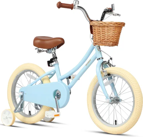 Vista 17 de Petimini Vintage Kids Bike for Girls, 12–20 Inch Classic Bicycle with Wicker Basket & Bell, High Tensile Steel Frame, Training Wheels (12–18”), 85%