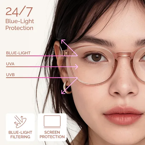 Vista 3 de Miyya - Lentes con bloqueo de luz azul para mujeres, lentes modernos redondos transparentes anti luz azul, antifatiga ocular y antirreflejante UV
