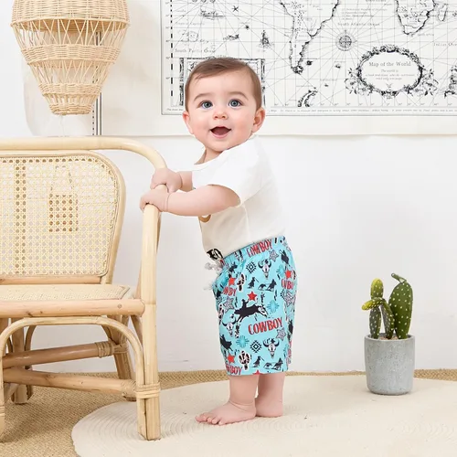 Vista 3 de My First Rodeo Outfit Western Baby Boy - Conjunto de camiseta de manga corta y pantalones cortos, conjunto de vaquero para niño