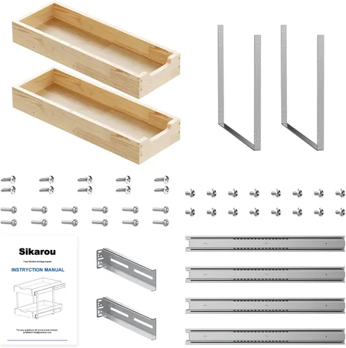 Vista 6 de Sikarou Organizador de armario extraíble de madera, 2 lazos de 9 pulgadas de ancho x 21 pulgadas de profundidad, cajones deslizantes resistentes