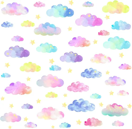 Vista 9 de Pegatinas coloridas de la pared de la nube de la acuarela de la guardería de la pared