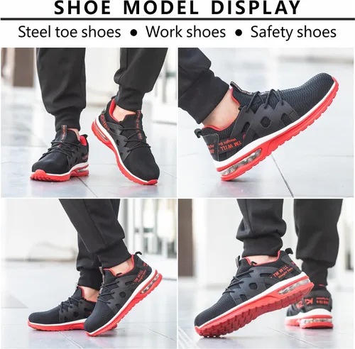 Vista 6 de Kezhiho Steel Toe Shoes for Men Women Air Cushion Lightweight Work Shoes Comfortable Breathable Puncture Proof Slip Resistant Sneakers