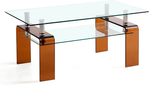 Vista 4 de Mesa de centro de vidrio templado con patas de cristal, moderna mesa de centro pequeña para sala de estar (marrón, 39.4 x 21.7 x 17.7 pulgadas)