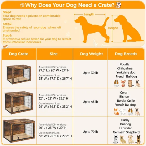 Vista 4 de Yaheetech 32" Mesa auxiliar de jaula para perros con cojín, jaula de madera para perros con puertas dobles/pies ajustables, mesa auxiliar lateral