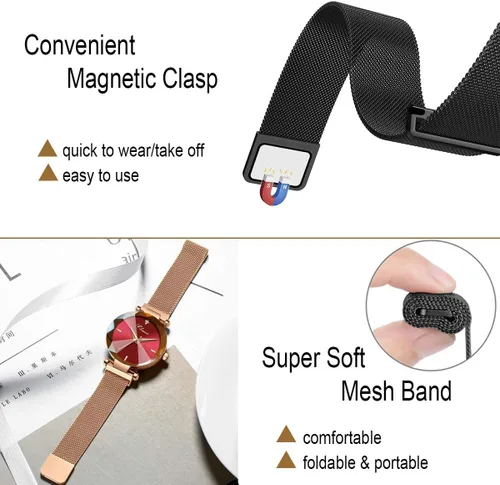 Vista 4 de MASTOP Reloj de pulsera de pulsera de acero inoxidable con correa magnética de cara de cristal para mujer