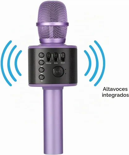 Vista 7 de Micrófono de karaoke inalámbrico Bluetooth con altavoces incorporados + grabación HD, micrófono portátil de mano Lila