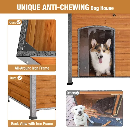Vista 2 de Casa para perros de tamaño pequeño a grande, refugio para cachorros para interiores y exteriores con suelo elevado, perrera duradera e impermeable
