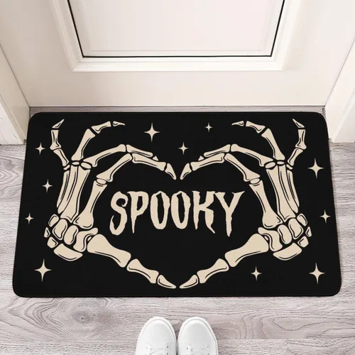 Vista 2 de Tapete de bienvenida para puerta de Halloween, divertido esqueleto para decoración del hogar, antideslizante, para interiores y exteriores, 17 x 30