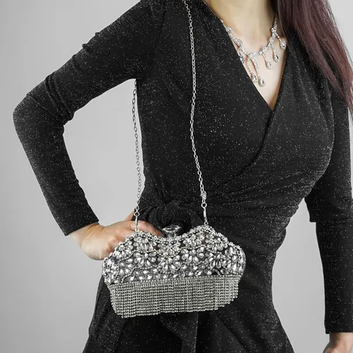Vista 8 de Olixi Lip Shape Clutch Purse for Women Evening Bag Glitter Luxury Purse Fashion Tassel Handbag for Wedding Party Prom