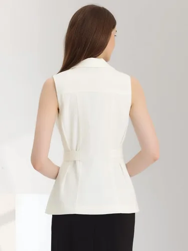 Vista 3 de Allegra K Blazer sin mangas para mujer, con cuello de solapa, chaleco de vestir plisado de un solo botonadura