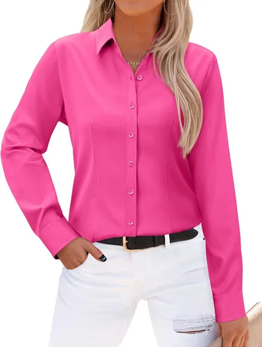 Vista 13 de Gleeivy - Camisas abotonadas para mujer, sin arrugas, de manga larga, camisas de vestir casuales con cuello V, ajustadas, de un solo