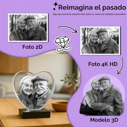 Vista 7 de Monume Corazón de cristal 3D (pequeño) - Foto de cristal personalizada Estándar