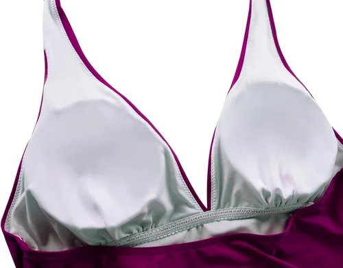 Vista 6 de Hilor - Parte superior de tankini para natación, con cuello profundo en V y halter, drapeado, para mujer Amaranto