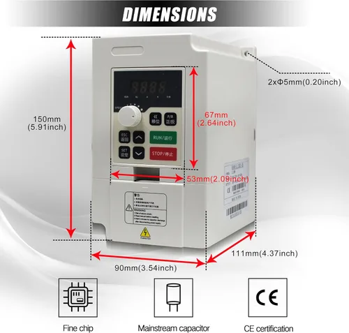 Vista 3 de Inversor VFD de 2.2KW 220V 11A 3HP Unidad de frecuencia variable 2200W husillo Control del motor Convertidor VSD 0-1000Hz con cable de extensión