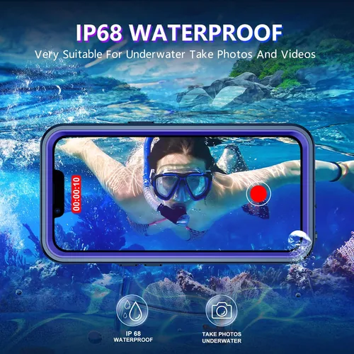 Vista 192 de Temdan - Funda impermeable diseñada para iPhone 12, protector de pantalla y cámara integrado IP68 bajo el agua, cuerpo completo, a prueba de caídas