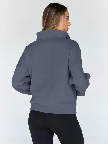 Vista 4 de Trendy Queen - Sudaderas con medio cierrey capucha de gran tamaño, comoda, extragrande, para otoño, Y2K, ropa de invierno, 2024