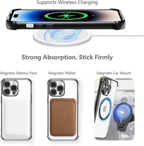 Vista 2 de RALEAVO Funda magnética para iPhone 14 Pro [compatible con Magsafe] [protección contra caídas de grado militar] Funda transparente delgada chapada a
