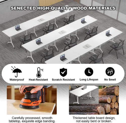 Vista 6 de Mesa de conferencias con tapa abatible, mesa modular plegable para sala de conferencias con ruedas, mesa de sala de reuniones con ruedas, moderna