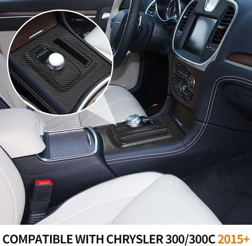 Vista 5 de RT-TCZ Para Chrysler 300C Cambio de engranajes Panel Trim Cubierta Compatible con Chrysler 300/300C 2015 Up Fibra de Carbono Interior Accesorios