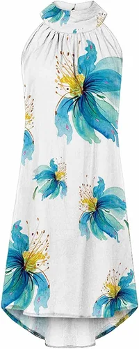 Vista 4 de Wdgfv Women Sleeveless Halter Neck Maxi Dress Floral Summer Dresses Trendy Dresses That Hide Belly Fat Bodycon Dresses