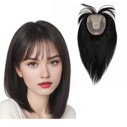 Vista 15 de Peluca de cabello humano para mujer con flequillo, peluca con clip para cabello fino + base de cuero cabelludo de poliuretano de alta densidad