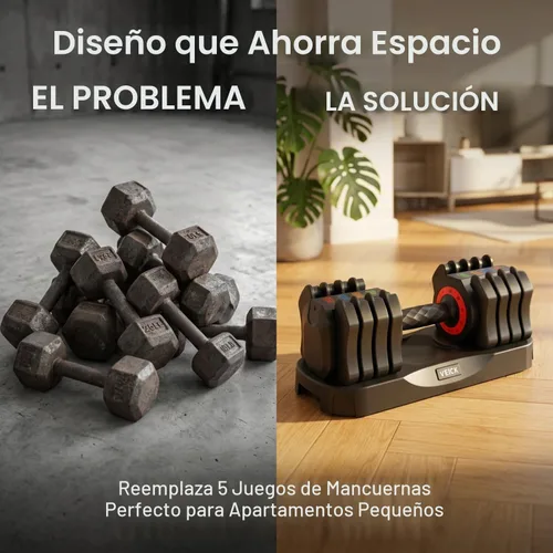 Vista 5 de VEICK Mancuerna ajustable de 25 libras, esfera de cambio rápido con mango antideslizante y soporte de bandeja, pesas de gimnasio en casa que ahorra