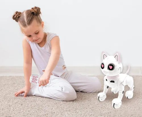 Vista 6 de LEXiBOOK - Power Kitty® - Gato Robot de Control Remoto, Gato Robot Inteligente Programable, Luz, Sonido, Blanco/Rosa - KITTY01