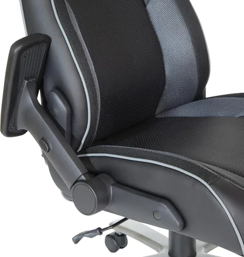 Vista 11 de OSP Home Furnishings Serie ECH - Silla de juegos de cuero regenerado grande y alta para hasta 350 libras con brazos abatibles ajustables en altura