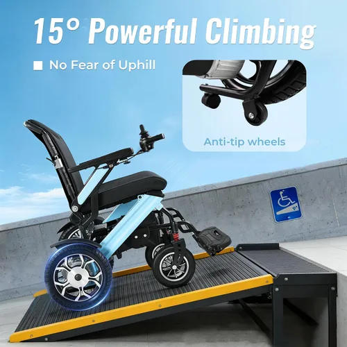 Vista 2 de YL002 Silla de ruedas eléctrica plegable ligera para adultos y personas mayores, motores duales de 500W sin escobillas, alcance de 30 millas