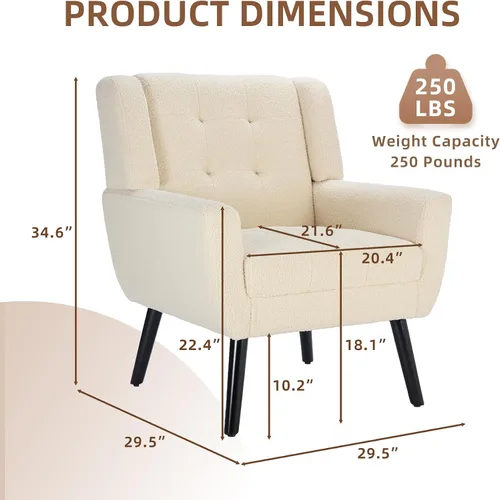 Vista 3 de Dolonm Midcentury - Silla moderna de peluche con brazos, silla lateral de lectura tapizada con respaldo copetudo, silla decorativa con respaldo