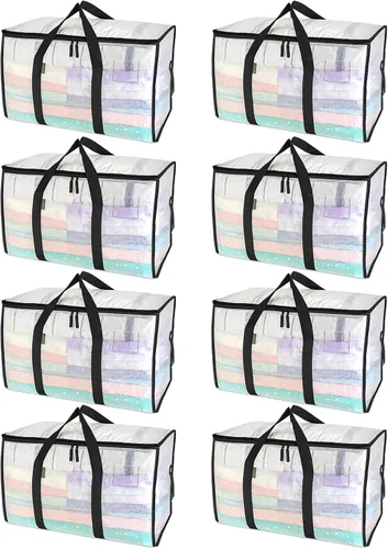 Vista 32 de BALEINE Paquete de 2 bolsas de mudanza de gran tamaño con asas reforzadas, bolsa de almacenamiento resistente para ropa, suministros de mudanza