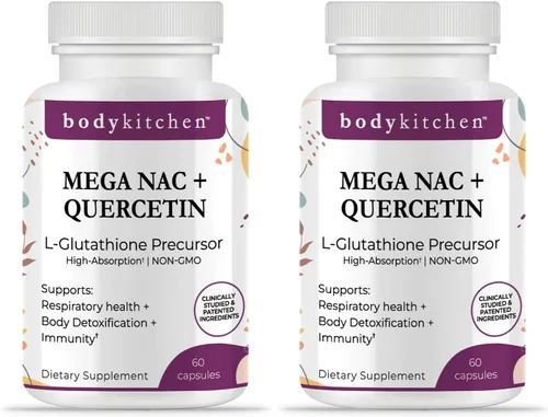 Vista 10 de Body Kitchen Mega NAC (N-acetil cisteína) 600 mg con quercetina, apoya la salud respiratoria y la función inmune y promueve la desintoxicación