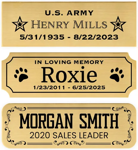 Vista 9 de ExcelMark Placas de nombre personalizadas: 20 iconos, 3 esquinas y 3-4 estilos de borde para elegir, placa de nombre de latón macizo, placa