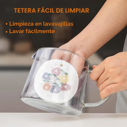 Vista 4 de Tetera de vidrio 1000 ml/34 oz con infusor extraíble de acero inoxidable, tetera de vidrio resistente al calor de borosilicato, hervidor de té