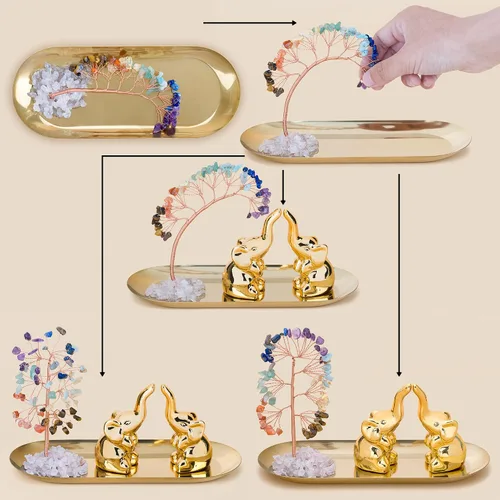 Vista 3 de ZenBless Árbol de Cristal Curativo de 7 Chakras de Cerámica Un Par Decoración de Elefante Regalos de Elefante para Mujeres, Estatuas de Elefantes